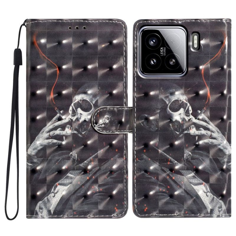 Leren Hoesje Voor Xiaomi 15 3d Rokend Skelet
