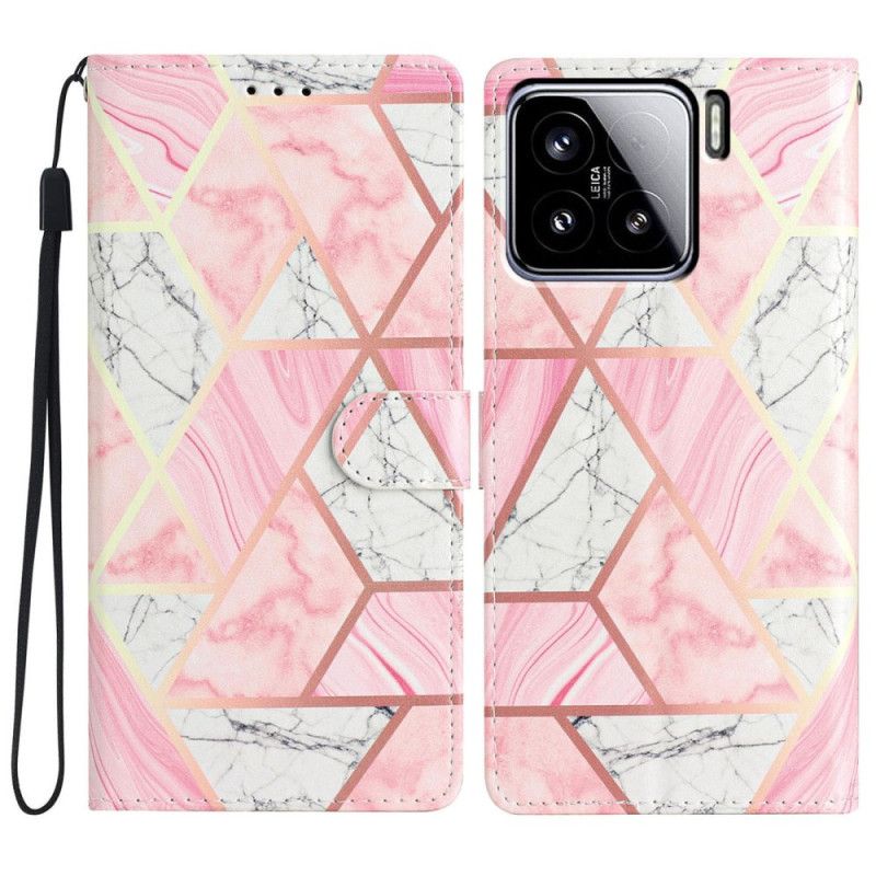 Leren Hoesje Voor Xiaomi 15 Roze Marmer