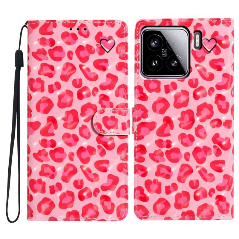 Leren Hoesje Xiaomi 15 3d Roze Luipaardpatroon Bescherming Hoesje