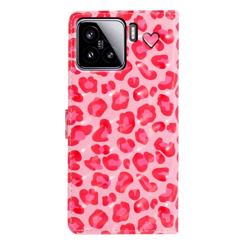 Leren Hoesje Xiaomi 15 3d Roze Luipaardpatroon Bescherming Hoesje