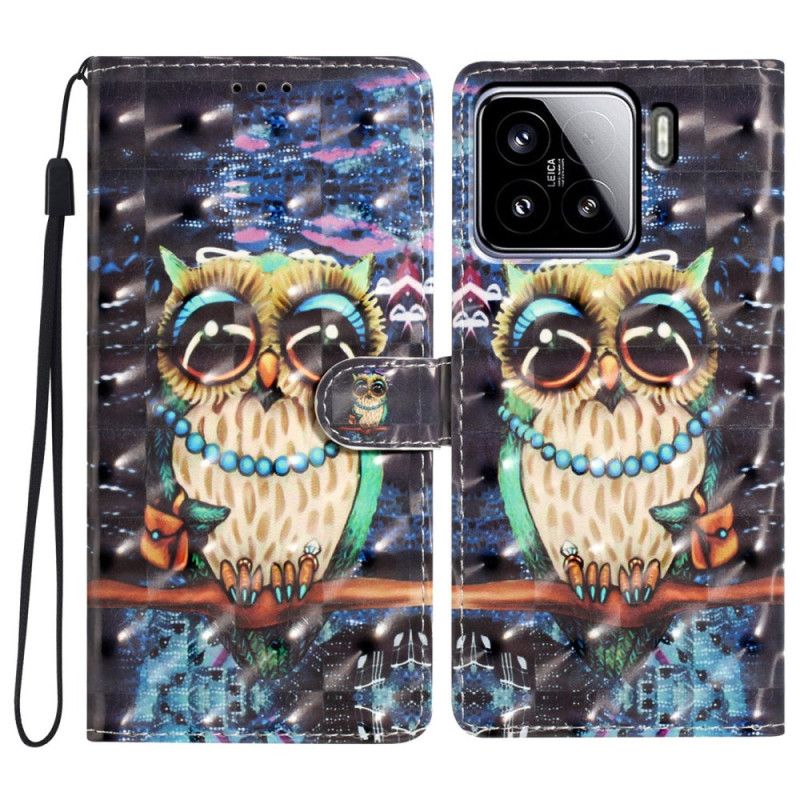 Leren Hoesje Xiaomi 15 3d Uil Bescherming Hoesje