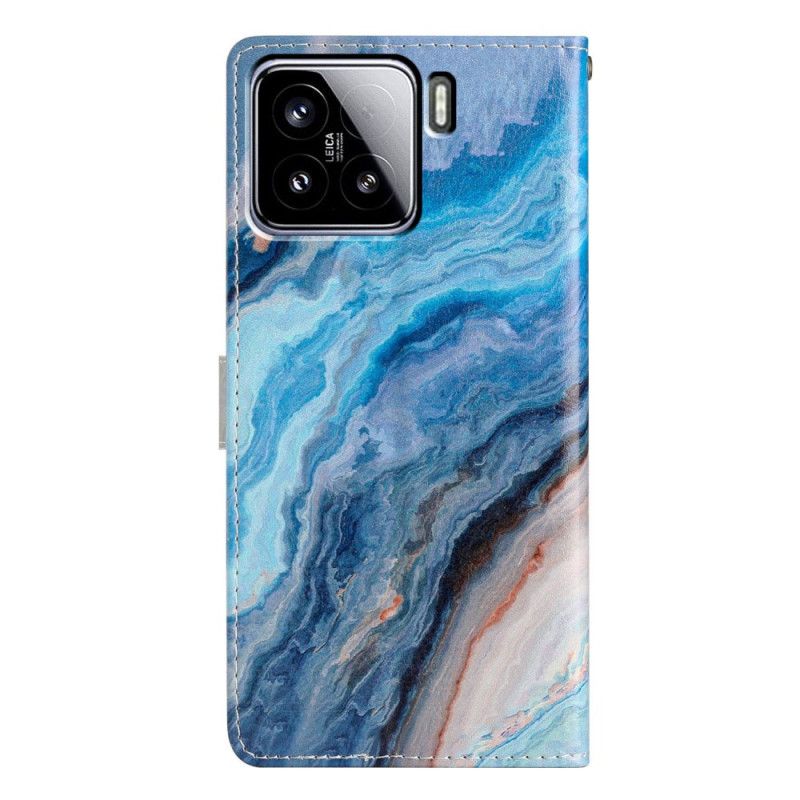 Leren Hoesje Xiaomi 15 Blauw Marmer Bescherming Hoesje