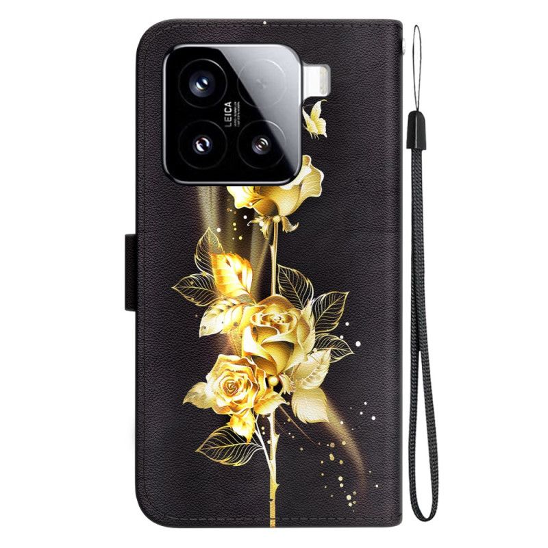 Leren Hoesje Xiaomi 15 Gouden En Roze Vlinders