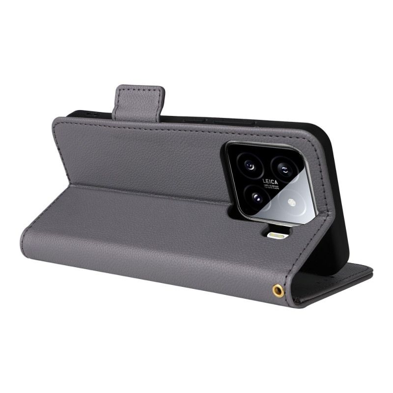 Leren Hoesje Xiaomi 15 Lychee Kunstleer Met Bandje Bescherming Hoesje