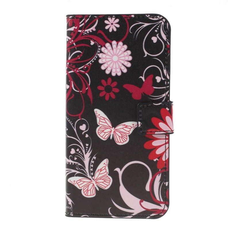 Cover Folio-hoesje Samsung Galaxy S10 Plus Lichtblauw Wit Telefoonhoesje Vlinders En Bloemen