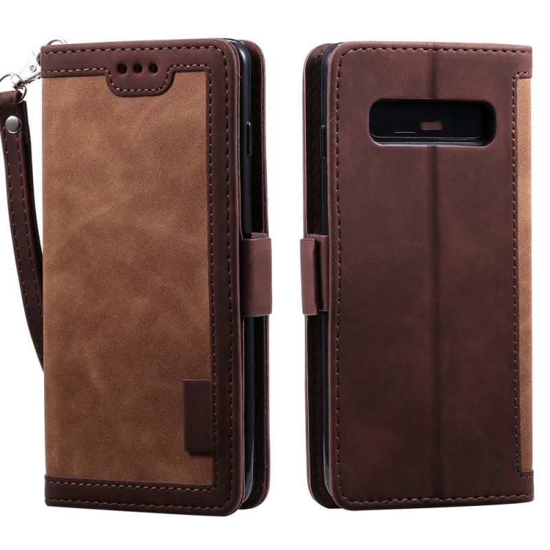 Flip Case Leren Samsung Galaxy S10 Plus Grijs Zwart Tweekleurig Kunstleer Met Versterkte Contouren