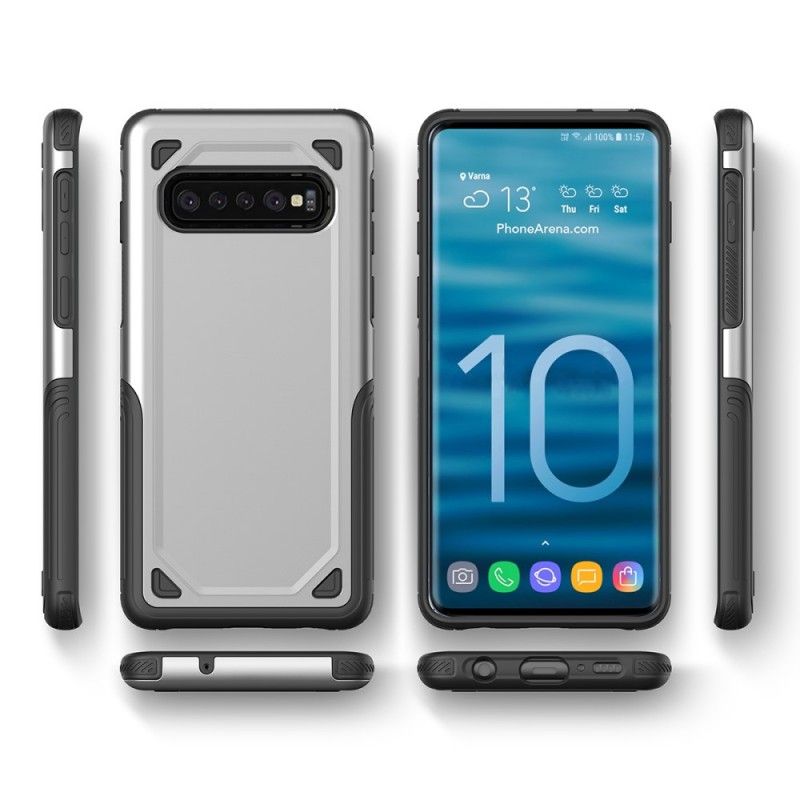 Hoesje Samsung Galaxy S10 Plus Grijs Zwart Premium Metaaleffect