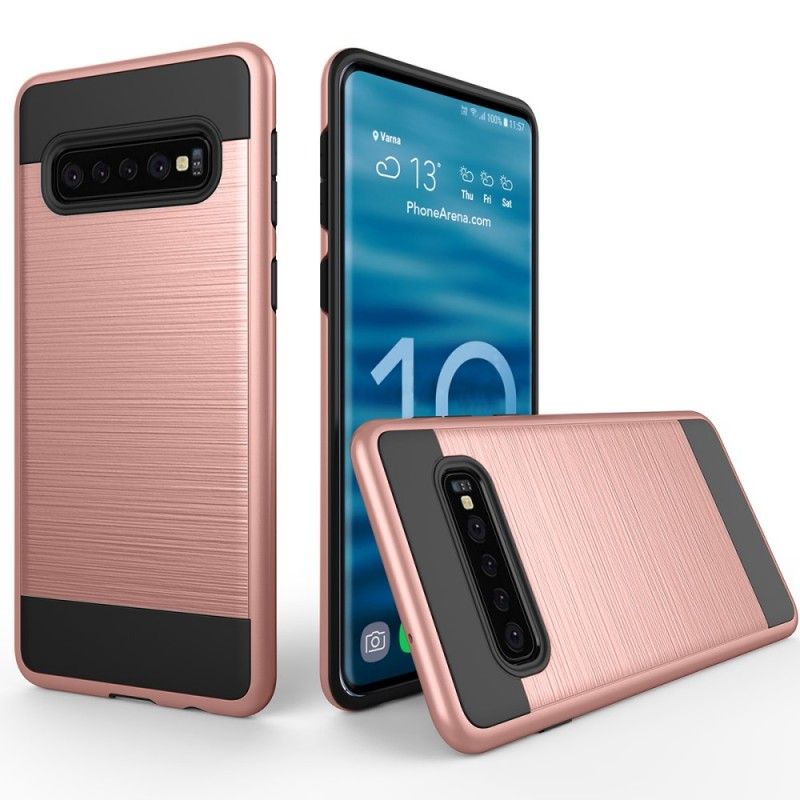 Hoesje Samsung Galaxy S10 Plus Wit Zwart Geborsteld Koolstofvezel