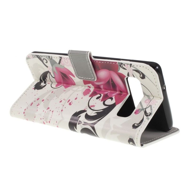 Leren Hoesje voor Samsung Galaxy S10 Plus Roze Magenta Vlinders En Bloemen