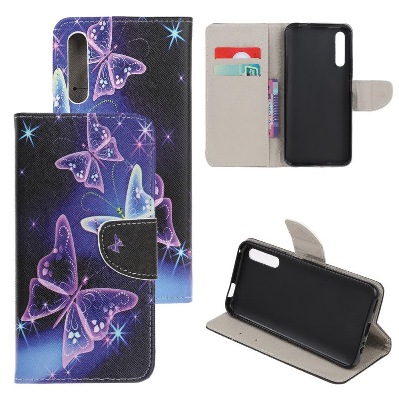 Cover Folio-hoesje Huawei P Smart S Telefoonhoesje Neon Vlinders