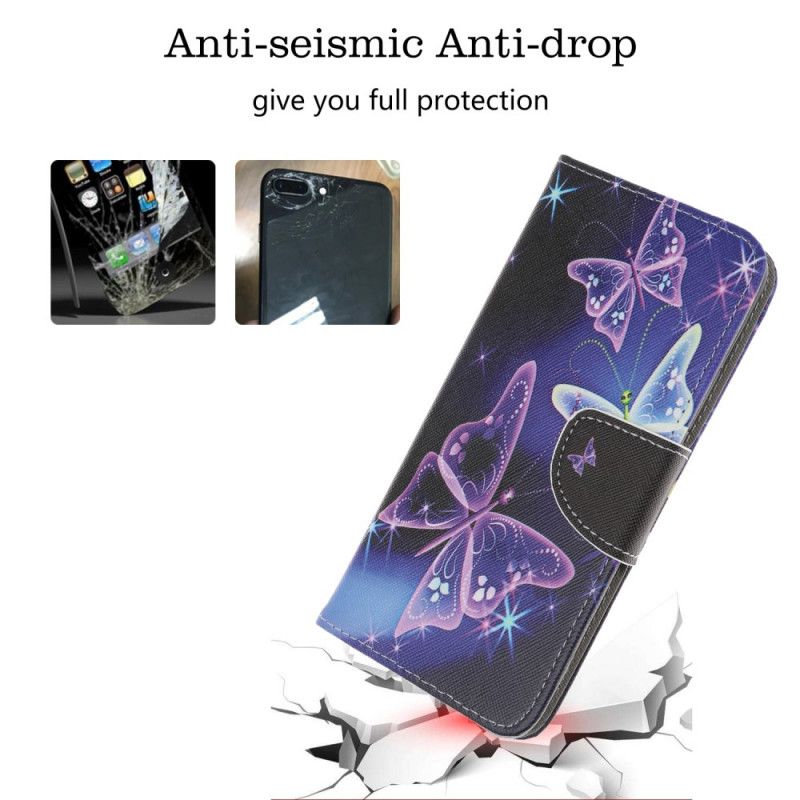 Cover Folio-hoesje Huawei P Smart S Telefoonhoesje Neon Vlinders