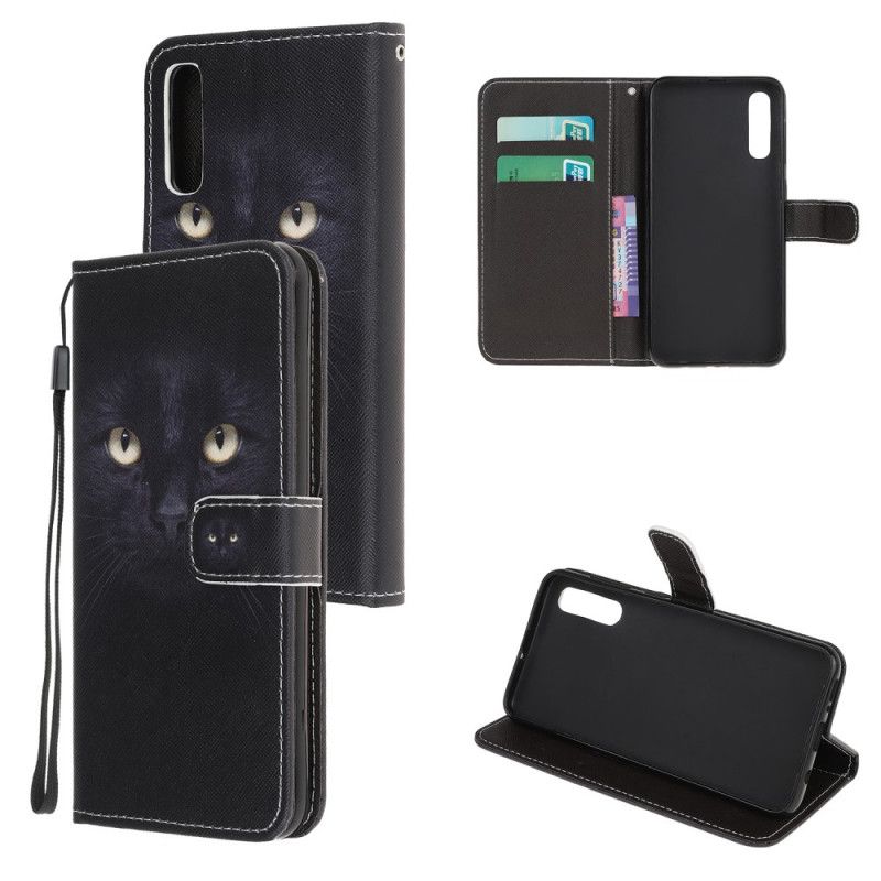 Cover Folio-hoesje Huawei P Smart S Telefoonhoesje Zwarte Kattenogen Met String