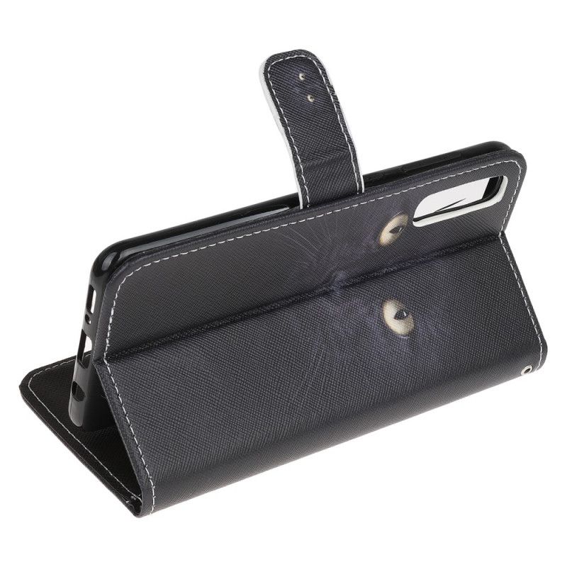 Cover Folio-hoesje Huawei P Smart S Telefoonhoesje Zwarte Kattenogen Met String