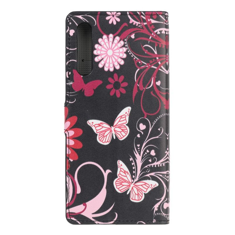 Leren Hoesje Huawei P Smart S Wit Zwart Vlinders En Bloemen