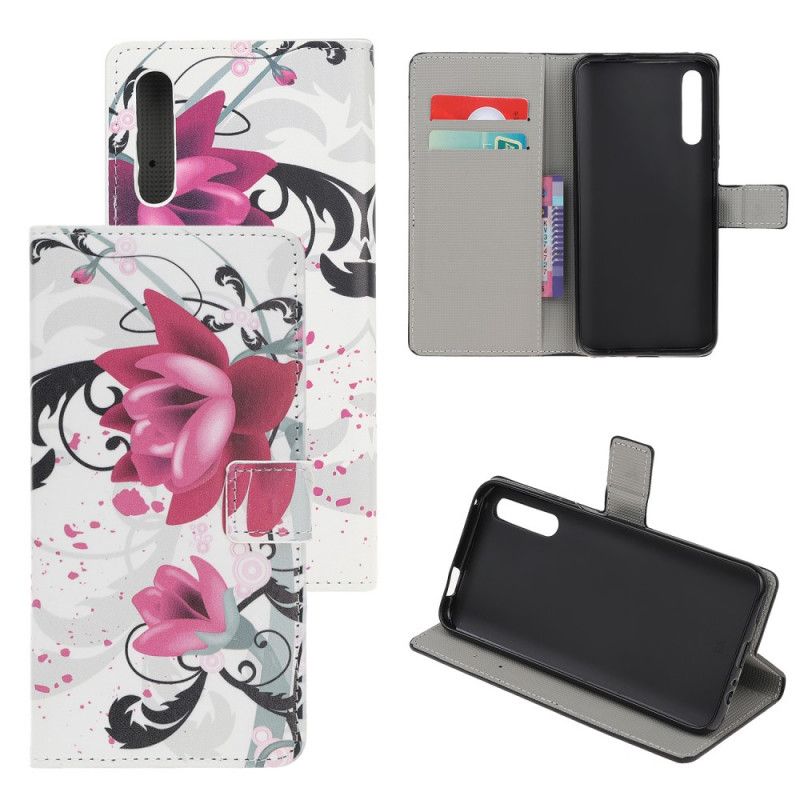 Leren Hoesje voor Huawei P Smart S Roze Magenta Tropische Bloemen