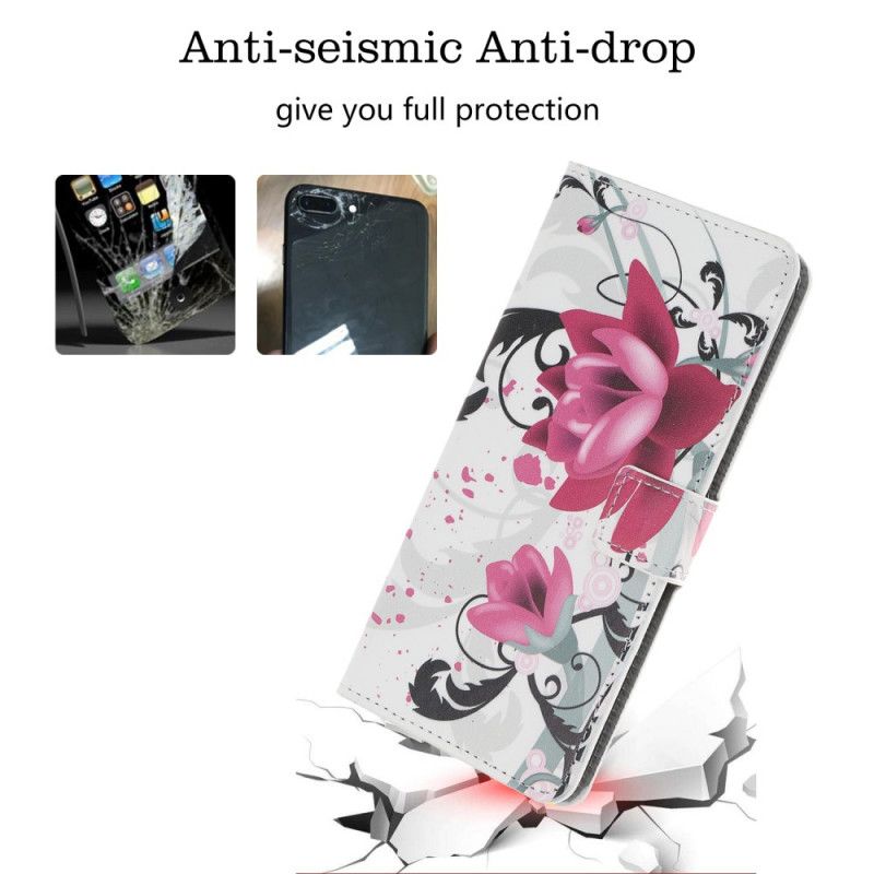 Leren Hoesje voor Huawei P Smart S Roze Magenta Tropische Bloemen