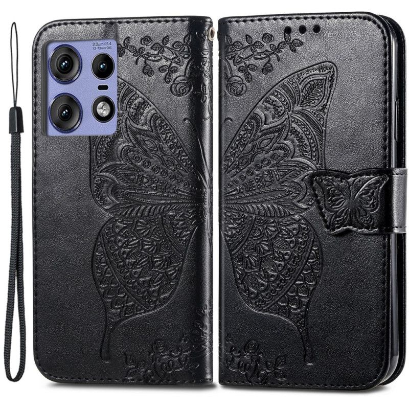 Leren Hoesje Voor Motorola Edge 50 Pro Barok Vlinder Met Riem