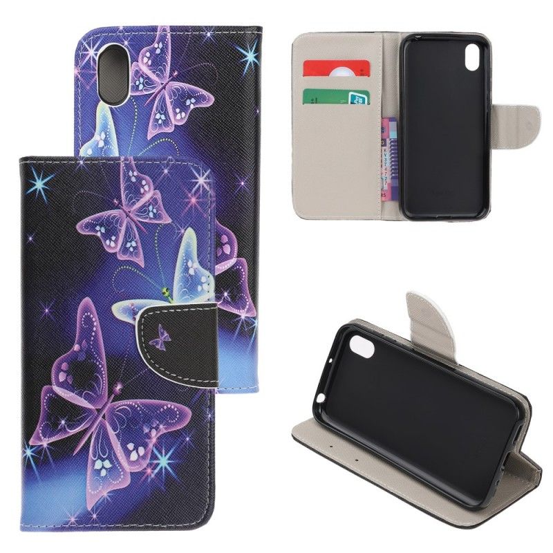 Leren Hoesje Huawei Y5 2019 Neon Vlinders