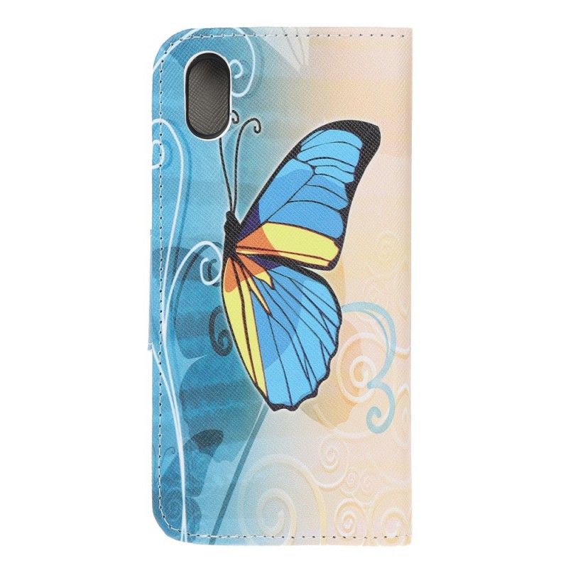 Leren Hoesje voor Huawei Y5 2019 Blauwe En Gele Vlinder