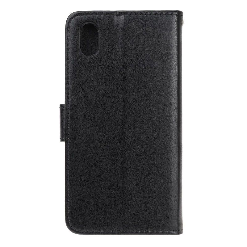 Leren Hoesje voor Huawei Y5 2019 Grijs Zwart Vlinders En Stringbloemen