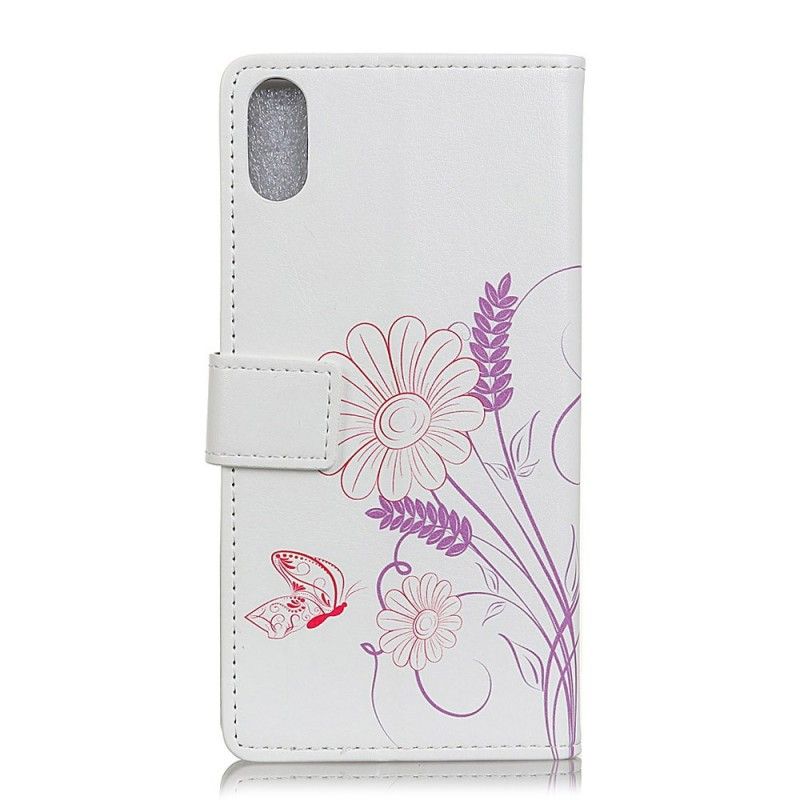 Leren Hoesje voor Huawei Y5 2019 Vlinders En Bloemen Tekenen