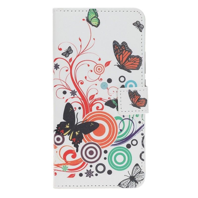 Flip Case Leren Honor 8S Lichtblauw Zwart Vlinders En Bloemen