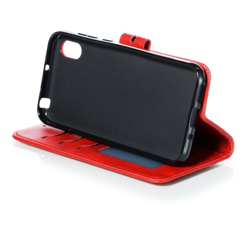 Leren Hoesje Honor 8S Rood Grijs Telefoonhoesje Kitten Imitatieleer