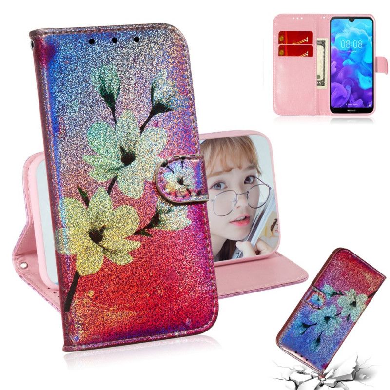 Leren Hoesje voor Honor 8S Glitter Bloemen