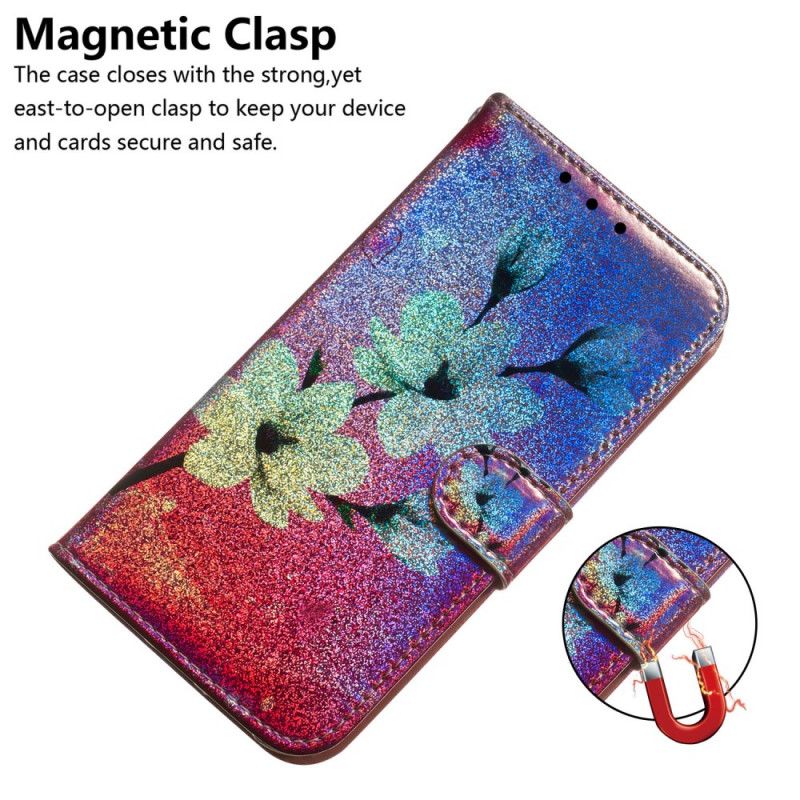 Leren Hoesje voor Honor 8S Glitter Bloemen