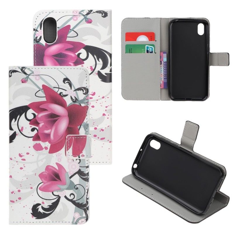 Leren Hoesje voor Honor 8S Roze Magenta Tropische Bloemen