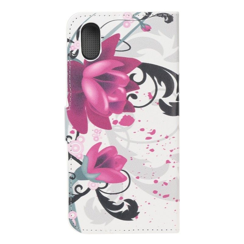 Leren Hoesje voor Honor 8S Roze Magenta Tropische Bloemen