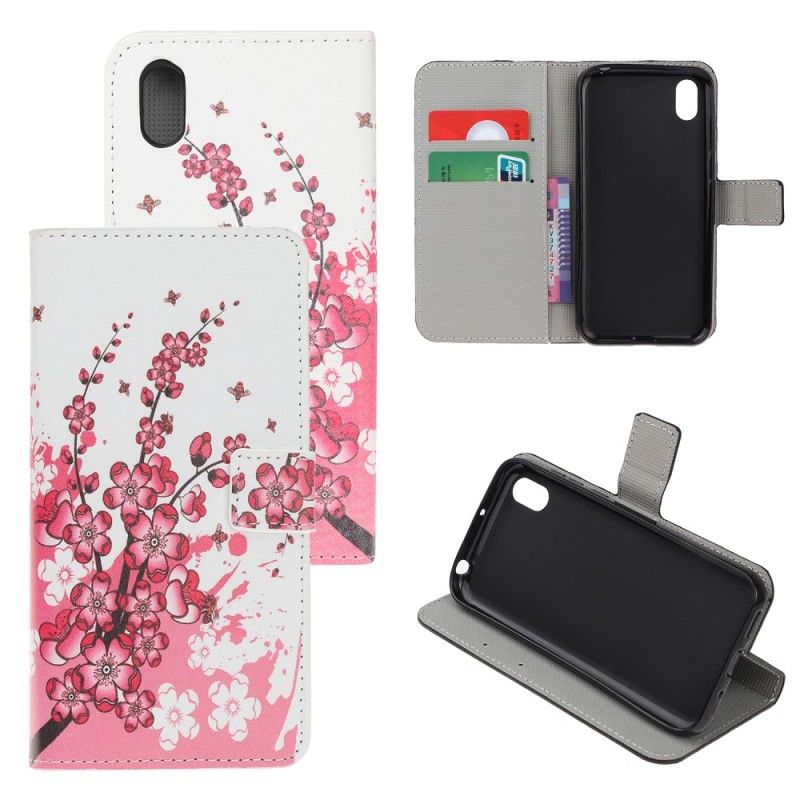 Leren Hoesje voor Honor 8S Roze Magenta Tropische Bloemen