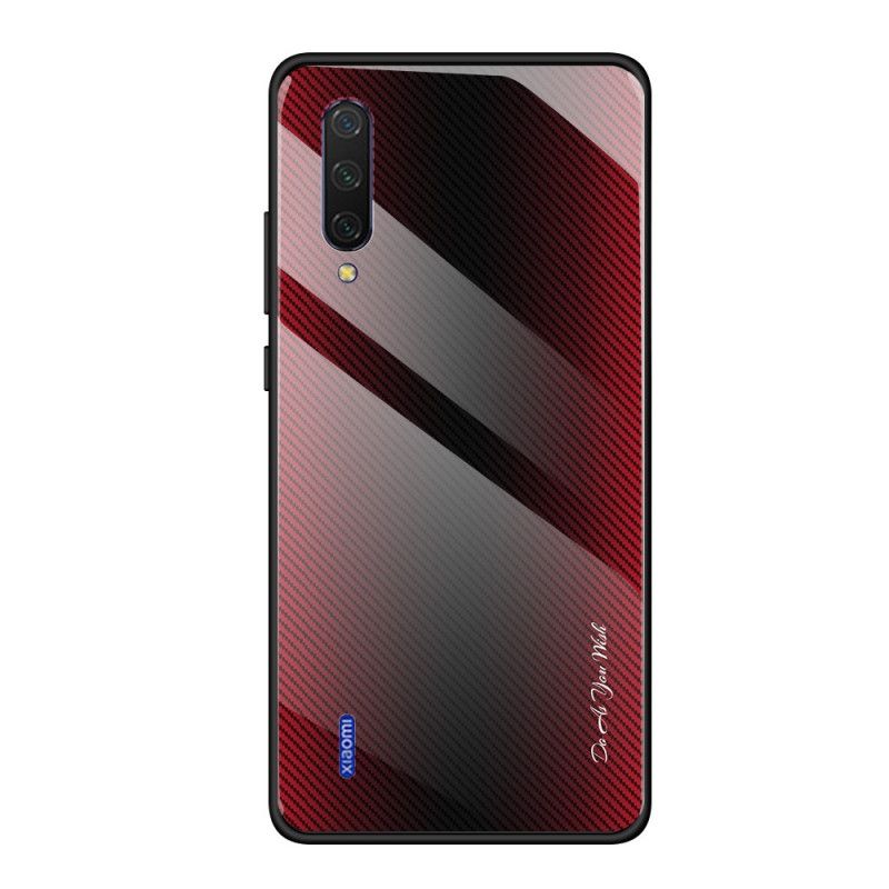 Case Hoesje Xiaomi Mi 9 Lite Wit Zwart Telefoonhoesje Koolstofvezel Gehard Glas