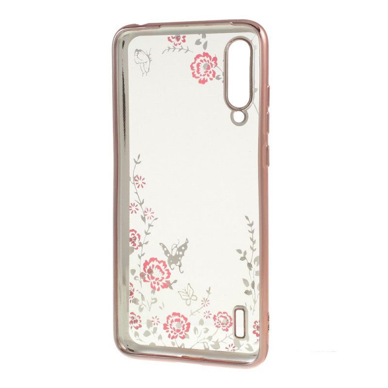 Hoesje voor Xiaomi Mi 9 Lite Rose Goud Bloem- En Vlinderdiamanten