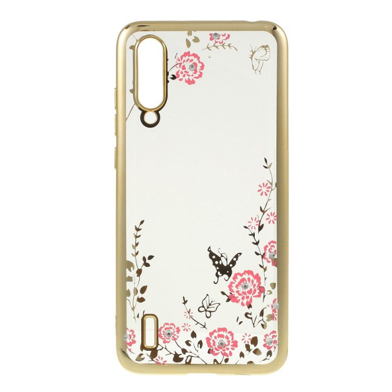 Hoesje voor Xiaomi Mi 9 Lite Rose Goud Bloem- En Vlinderdiamanten