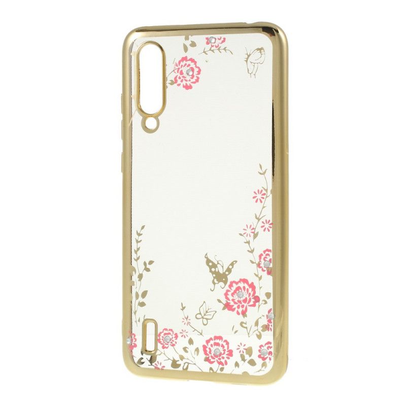Hoesje voor Xiaomi Mi 9 Lite Rose Goud Bloem- En Vlinderdiamanten