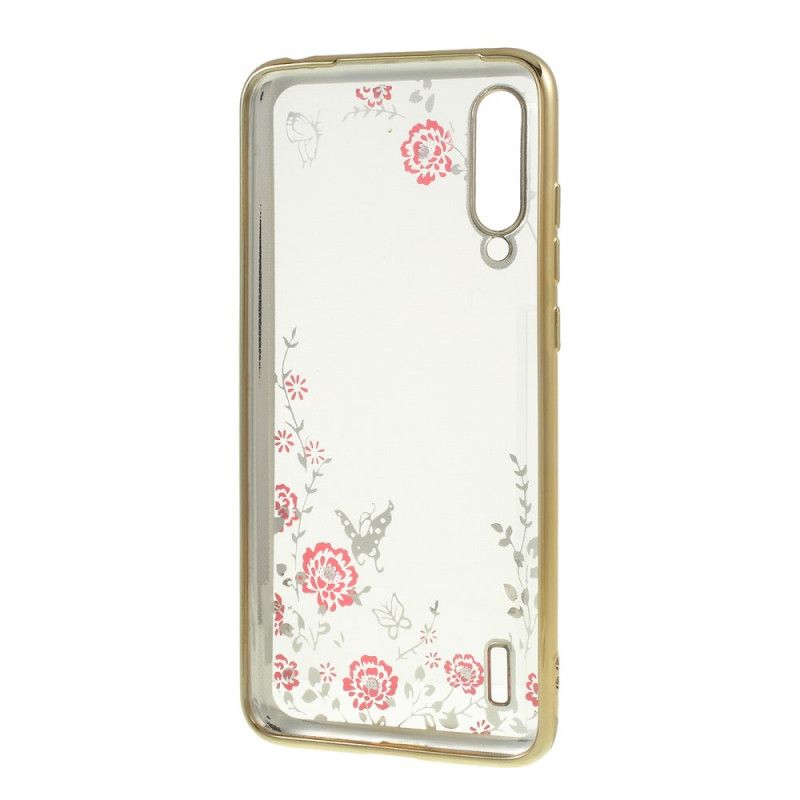 Hoesje voor Xiaomi Mi 9 Lite Rose Goud Bloem- En Vlinderdiamanten