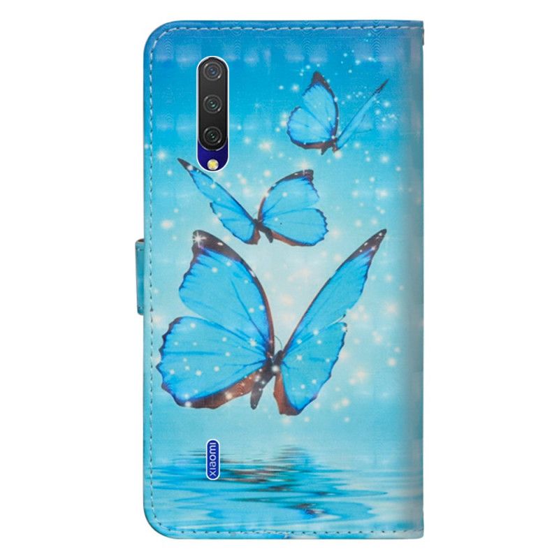Leren Hoesje Xiaomi Mi 9 Lite Vliegende Blauwe Vlinders