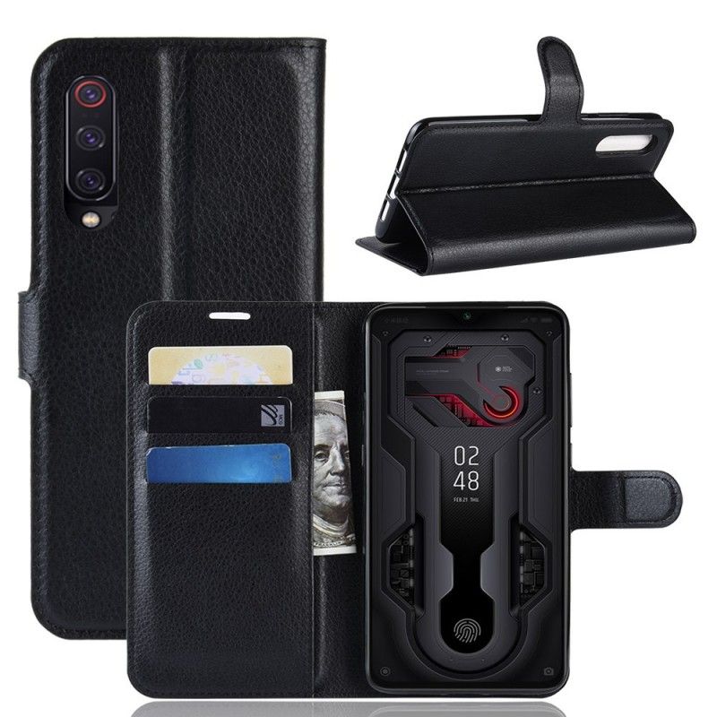 Flip Case Leren Xiaomi Mi 9 Wit Zwart Klassiek