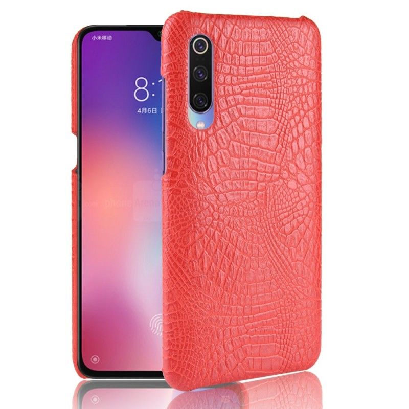 Hoesje Xiaomi Mi 9 Donkerblauw Rood Krokodillenhuideffect