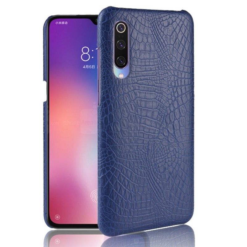Hoesje Xiaomi Mi 9 Donkerblauw Rood Krokodillenhuideffect
