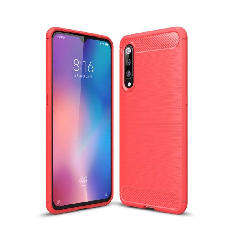 Hoesje Xiaomi Mi 9 Rood Zwart Geborsteld Koolstofvezel