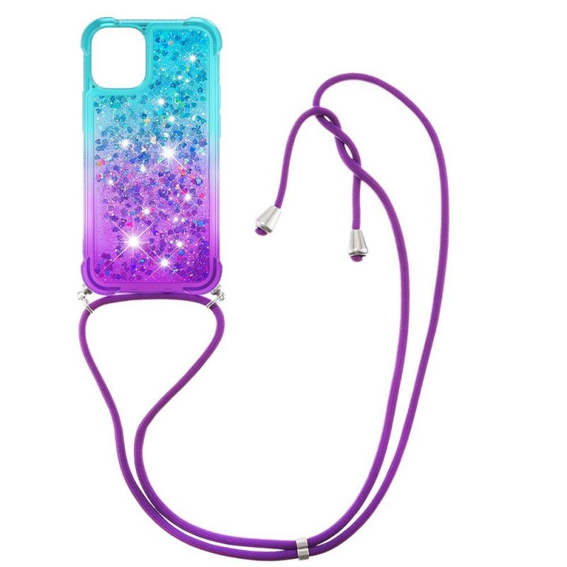 Iphone 12 Mini Siliconen Glitter En Koord Hoesje