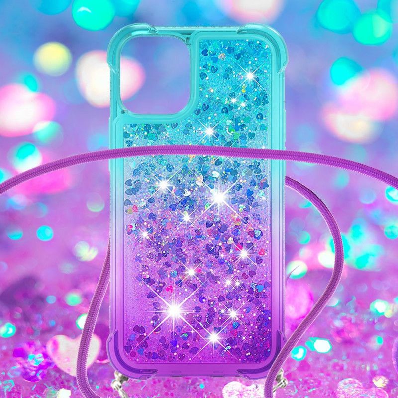Iphone 12 Mini Siliconen Glitter En Koord Hoesje