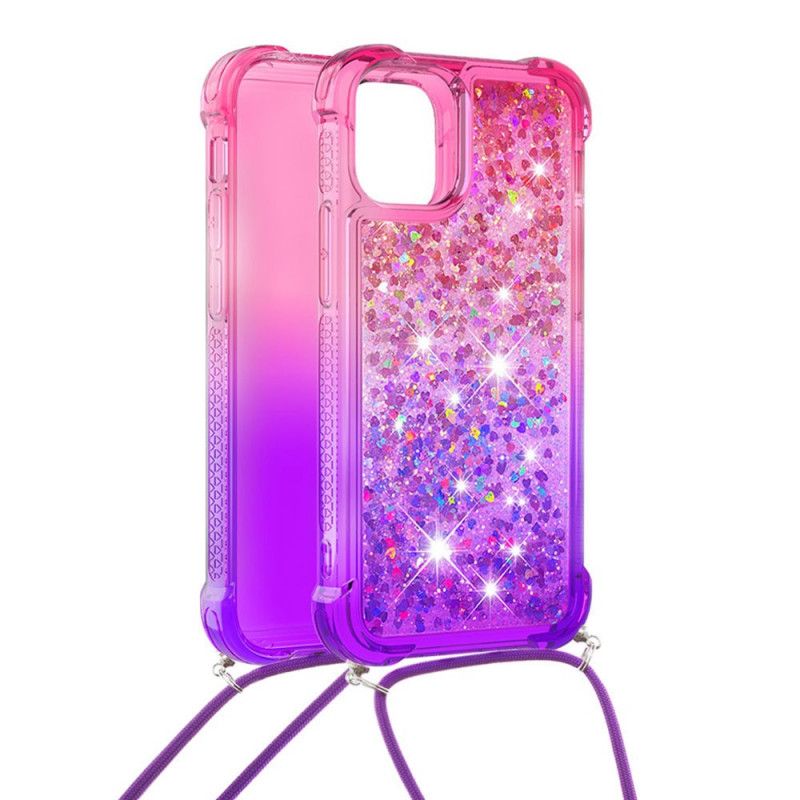 Iphone 12 Mini Siliconen Glitter En Koord Hoesje