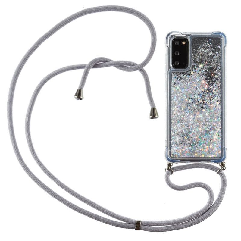 Samsung Galaxy S20 Glitter Hoesje Met Koord