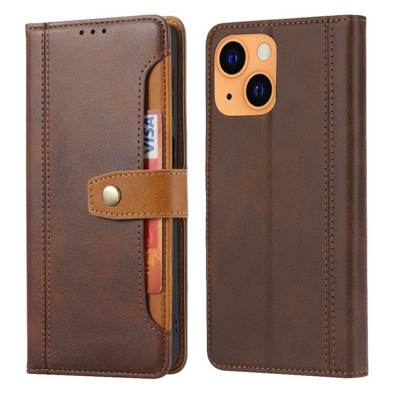 Bescherming Hoesje iPhone 13 Mini Kaarthouder En Riem Met Leereffect Aan De Voorkant
