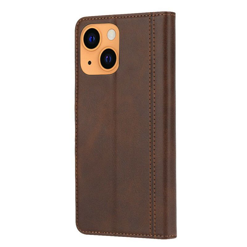 Bescherming Hoesje iPhone 13 Mini Kaarthouder En Riem Met Leereffect Aan De Voorkant