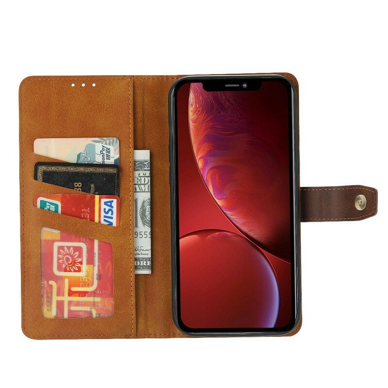 Bescherming Hoesje iPhone 13 Mini Kaarthouder En Riem Met Leereffect Aan De Voorkant