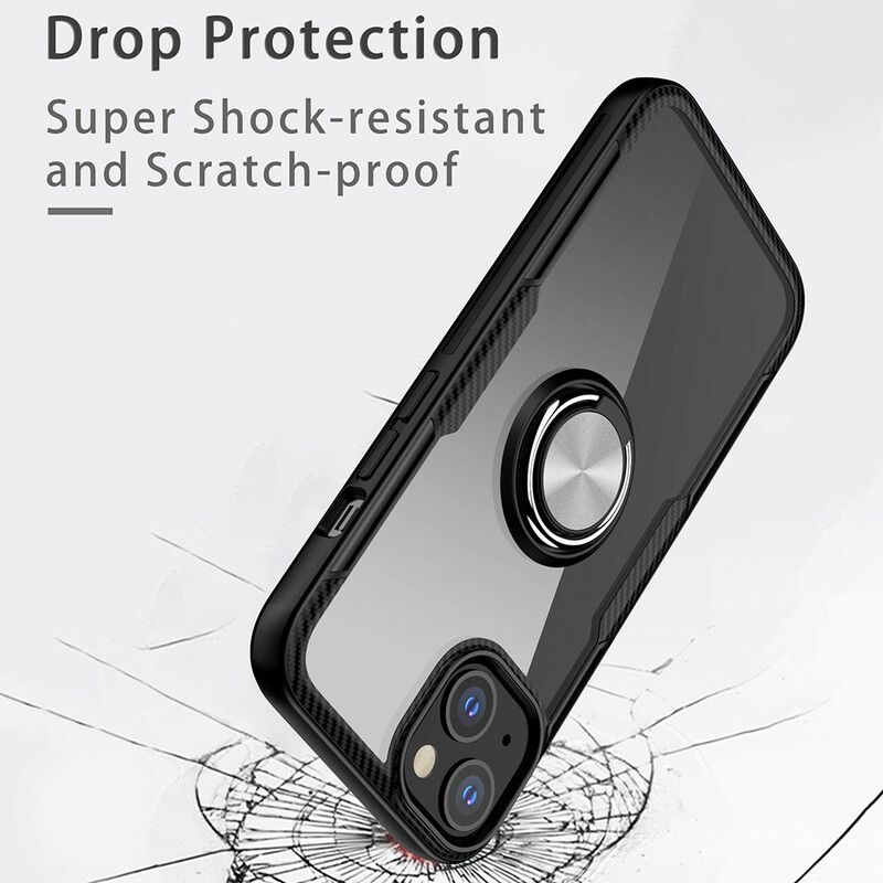 Case Hoesje iPhone 13 Mini Telefoonhoesje Koolstofvezel Metalen Ring